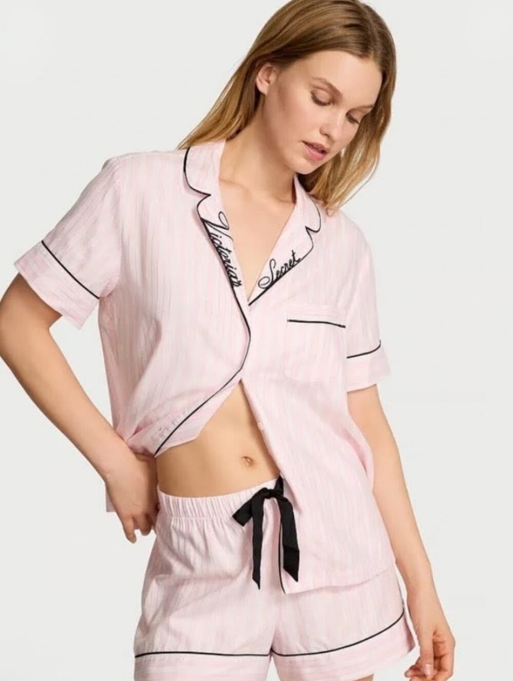 Victoria's Secret Pink Striped Shortie Pajamas L